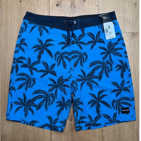 NWT Hurley Weekender 20" Board Shorts Blue Heroic Men's Swimwear Palm Tree 29 - Picture 1 of 6